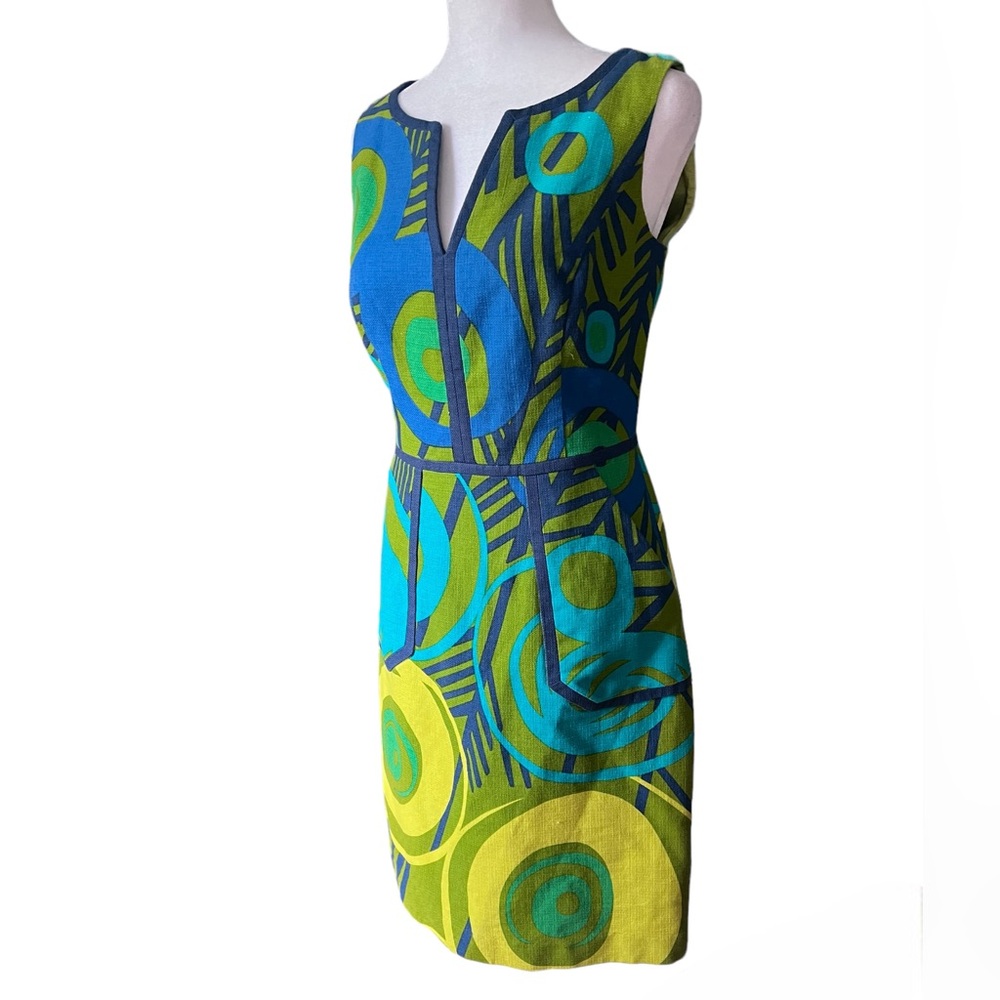 Beth Bowley Retro Blue Green Sheath Dress Size 4